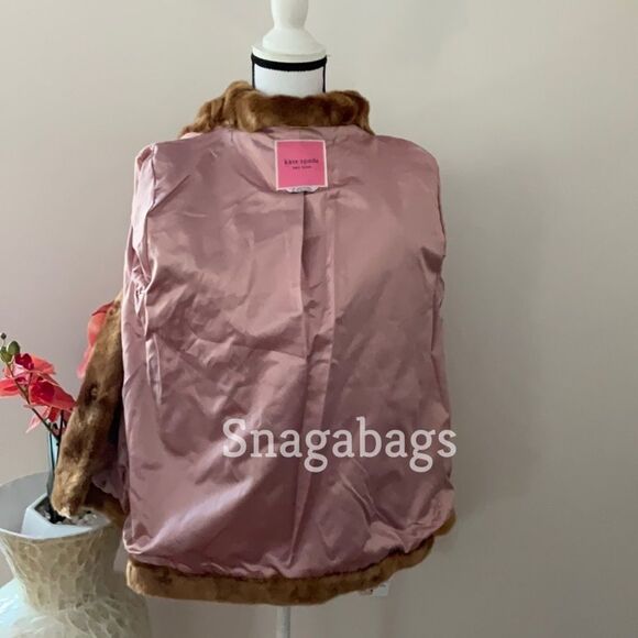 KATE SPADE NWT WARM GINDER BREAD SHORT FAUX  FUR COAT JACKET Small - Picture 9 of 12
